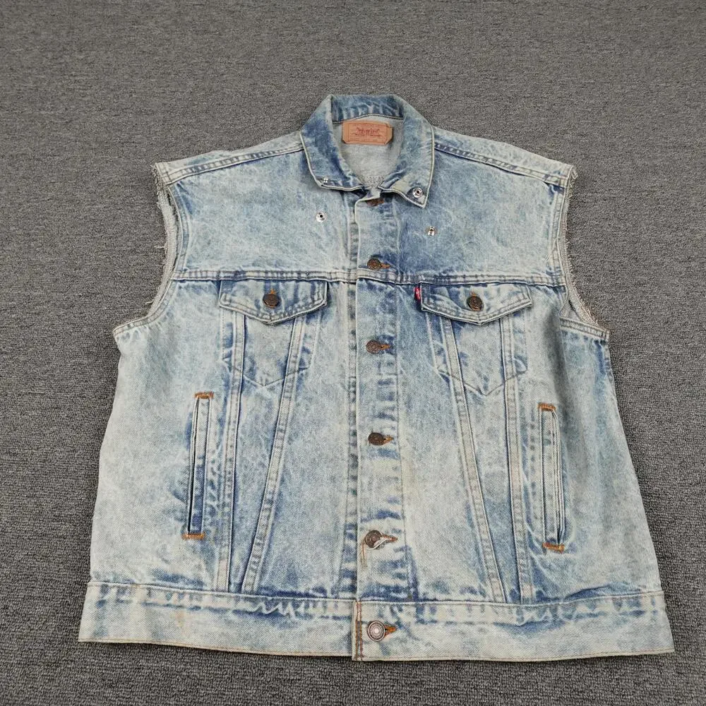 Vintage Levi's Vest Mens Large Light Blue Denim Cutoff Trucker Biker USA 80s